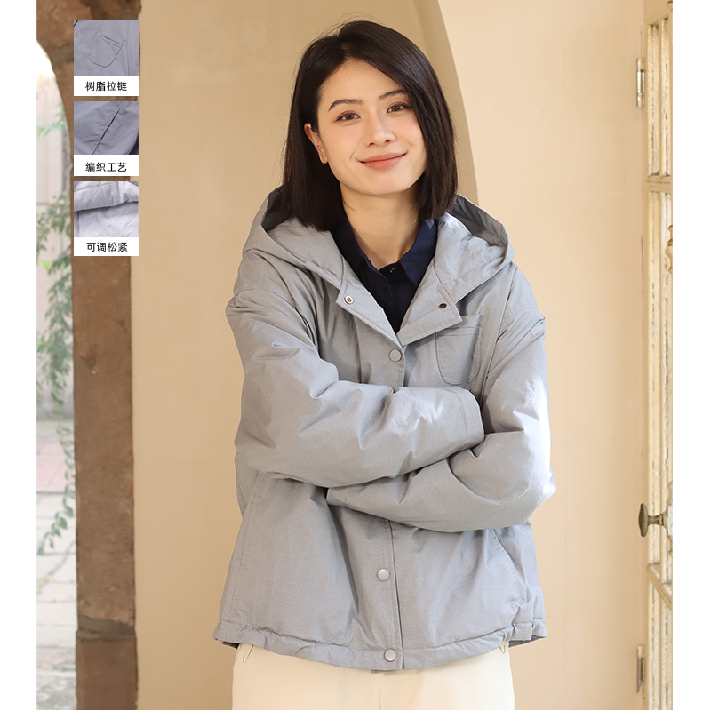 无色无味24冬季简约休闲雾山高级设计感口袋纯色棉衣棉服外套女