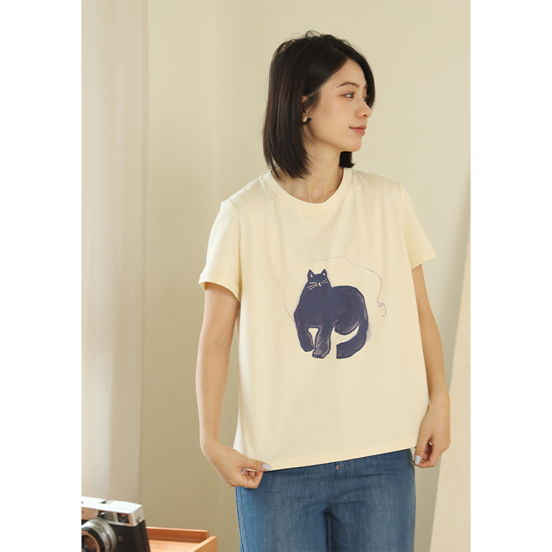 无色无味纯棉短袖印花圆领T恤女