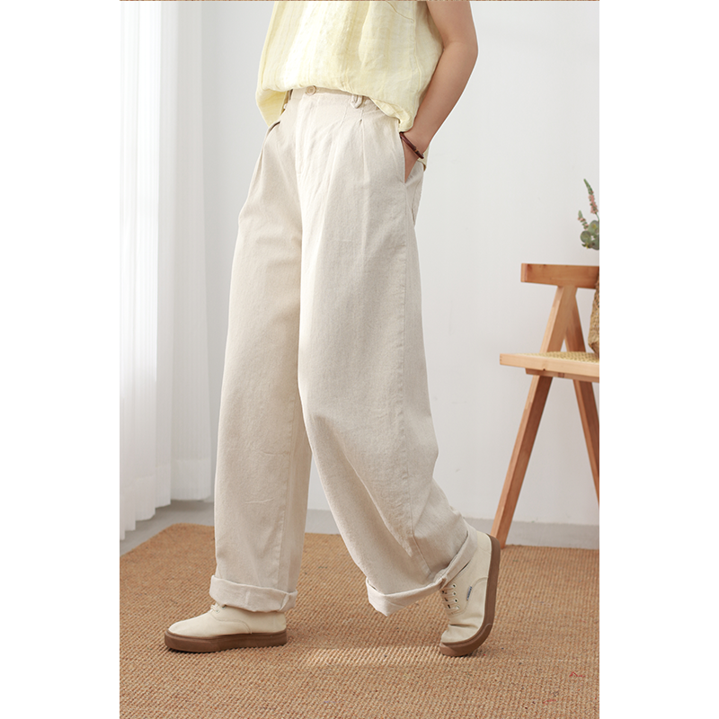 无色无味亚麻棉慵懒风休闲裤