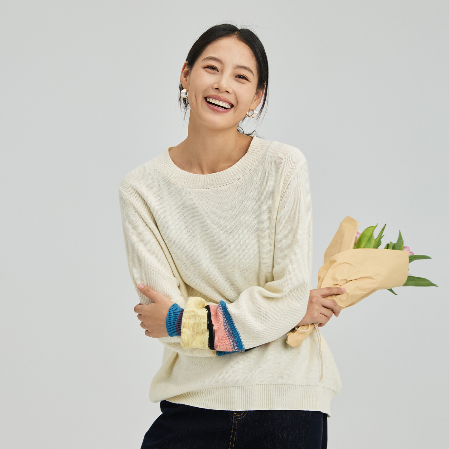 无色无味简约圆领套头毛衫