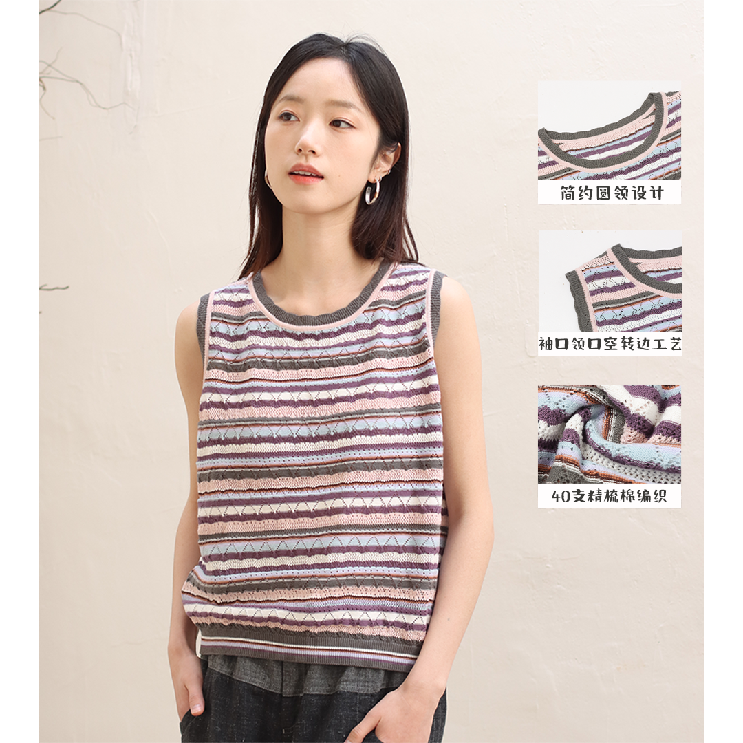 无色无味新款慵懒撞色圆领马甲