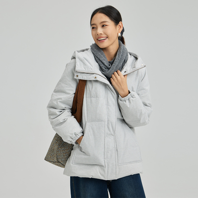 无色无味鹅绒连帽中年人羽绒服女