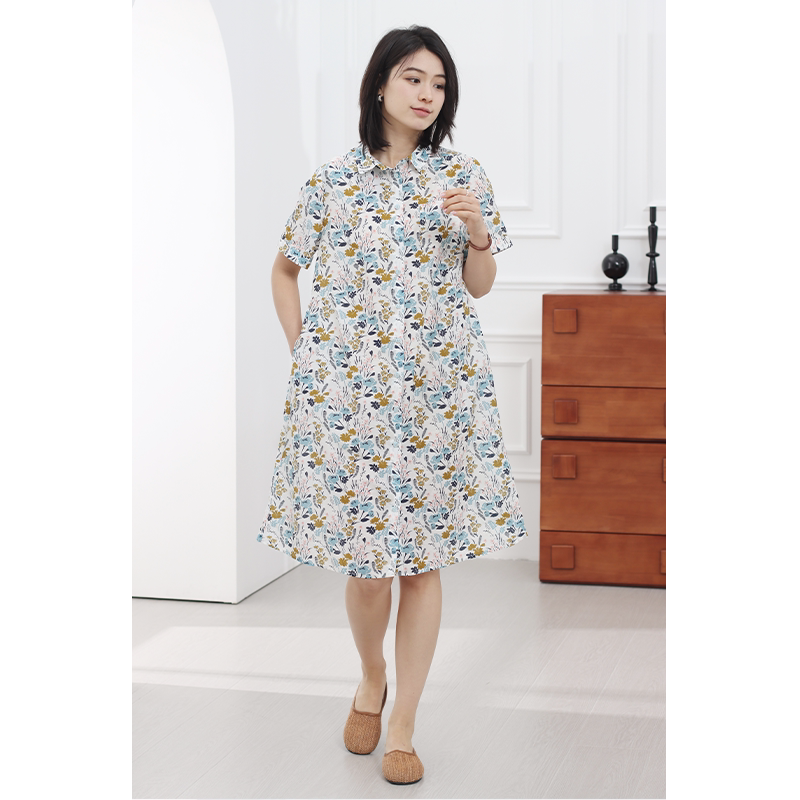 无色无味【田园野趣】夏季新款休闲舒适百搭法式文艺短袖衬衫长裙