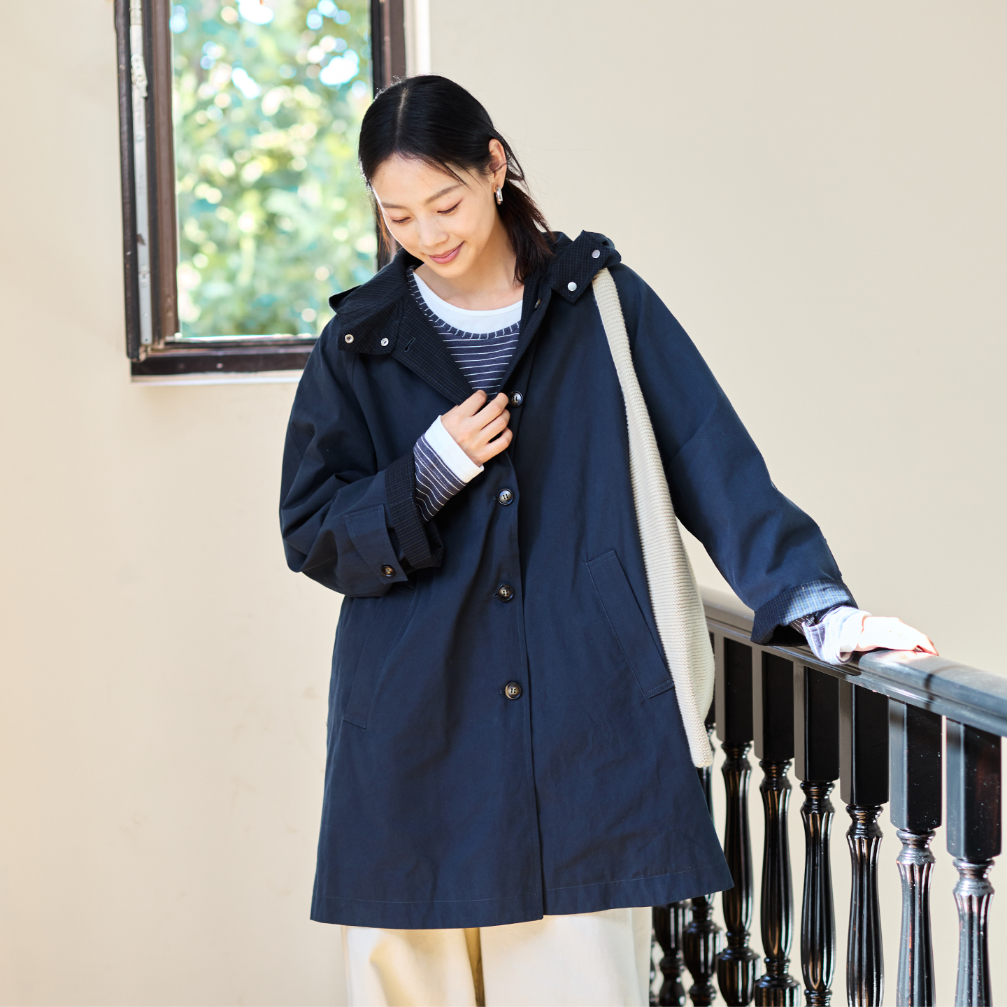 无色无味中长款全棉两面穿风衣女