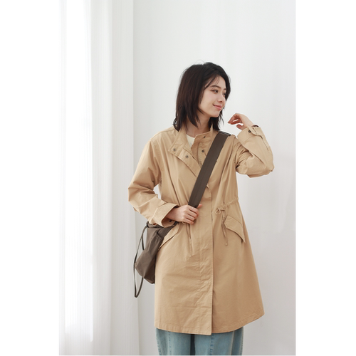 无色无味纯棉抽绳收腰风衣外套