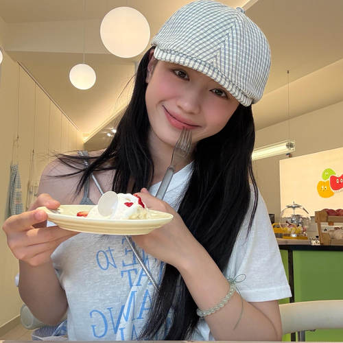 一只包子的帽子【夏日汽水】小众设计日系格子刺绣前进帽夏季薄款