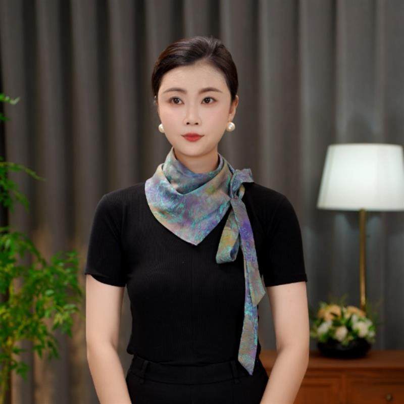 蝶舞丝巾罗纹缎三角巾印花国风复古夏季百搭气质女士围巾民族风女