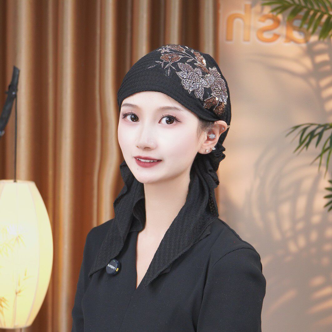 米可丫帽业新款刺绣钉珠包头帽女 遮白发显脸小韩版时尚百搭头巾