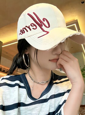 YO桔子字母刺绣黑色棒球帽女夏季宽帽檐鸭舌帽大头围显脸小帽子女