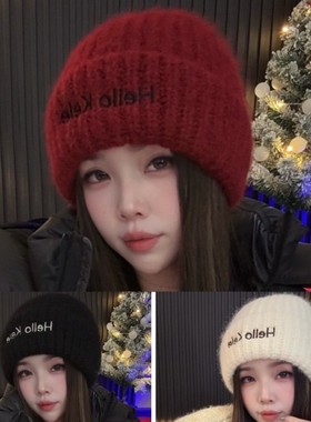 汇潮帽业C19含羊毛女蓝色冷帽针织帽加厚时尚保暖针织帽帽子秋冬