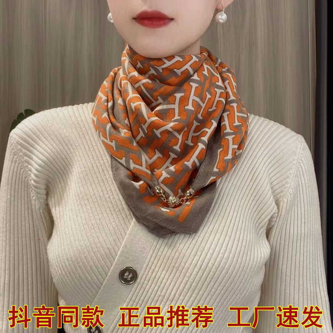 小一朵朵丝巾保暖护颈防寒磁吸扣时尚百搭围巾气质围脖65cm方巾女