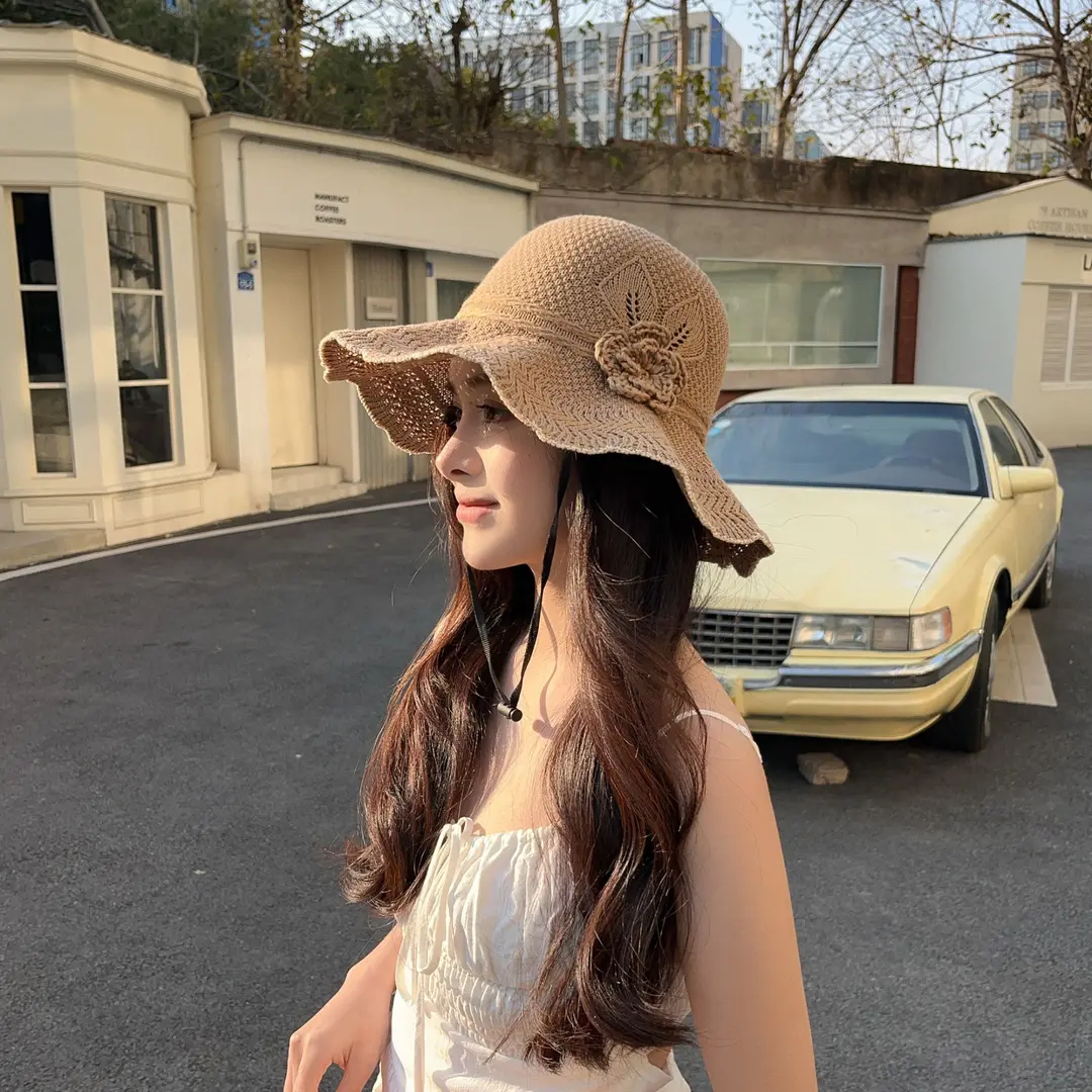 朵蕉花朵遮阳帽秋季休闲平檐夏季帽子夏天网红百搭太阳帽遮脸防晒