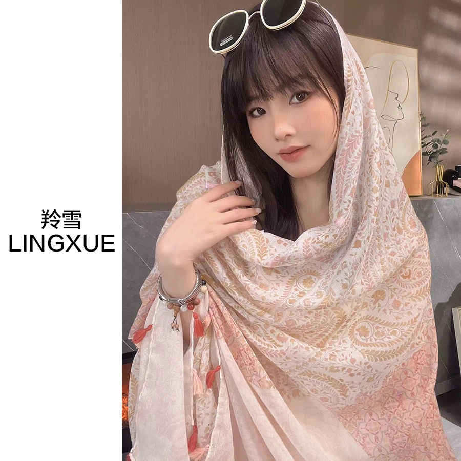 LINGXUE羚雪霽雪西子巴洛克夏薄款夏季女海邊旅游日?？照{(diào)房絲巾