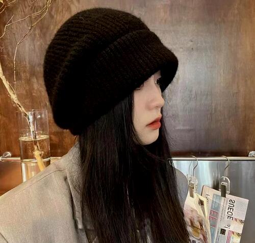 一恬帽子毛线帽子女秋冬季大头围针织帽保暖护耳冷帽显脸小堆堆帽