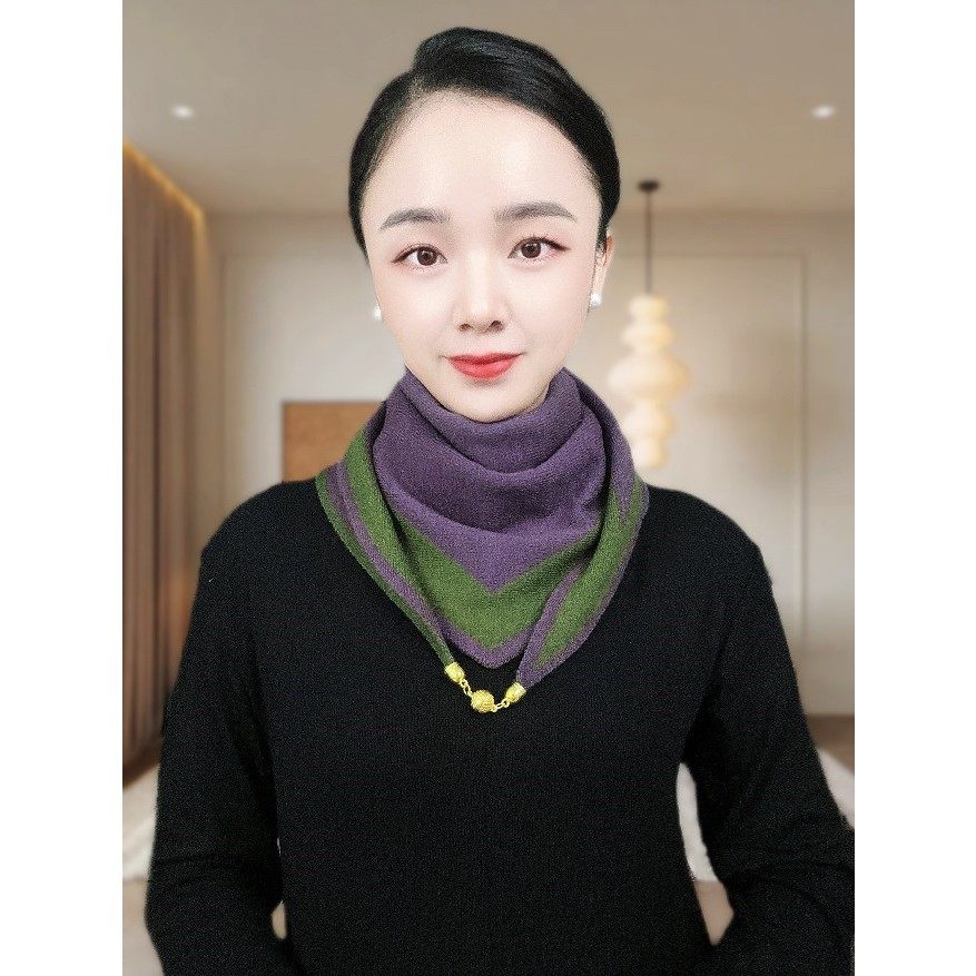 佳佳服配2025秋冬新款针织磁吸围巾保暖外搭高档女士三角巾披肩围