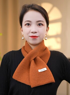 等来披肩围巾百搭针织羊毛保暖围脖短款交叉小围巾纯色男女通用