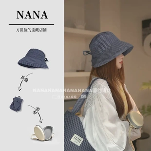 Nana帽控UPF50 防紫外線原創(chuàng)防曬帽便攜出游新出游格紋遮陽(yáng)夏盆帽