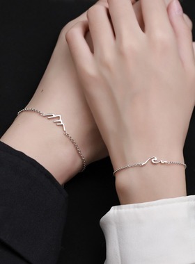 山盟海誓情侣手錬纯银一对