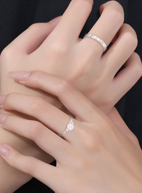 山茶花情侣戒指男女一对