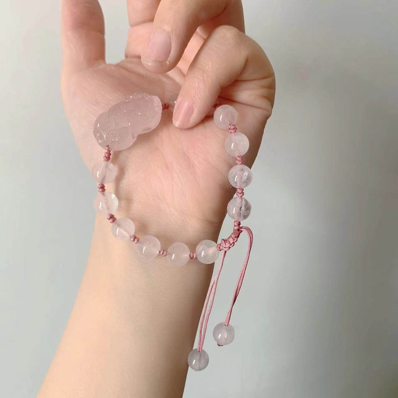 粉色仿水晶简约手工编织手链