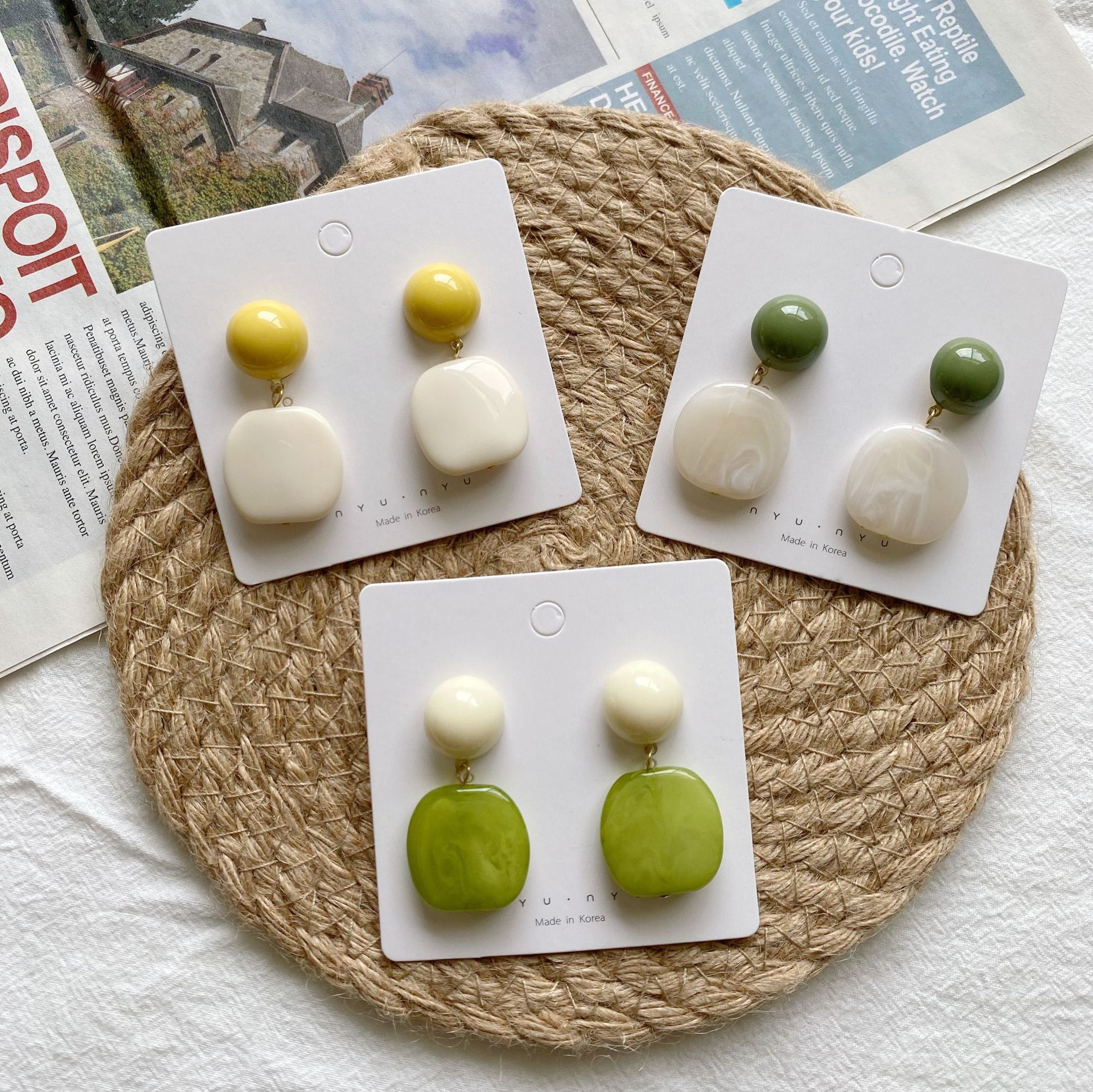 法式复古撞色亚克力耳环S925银针