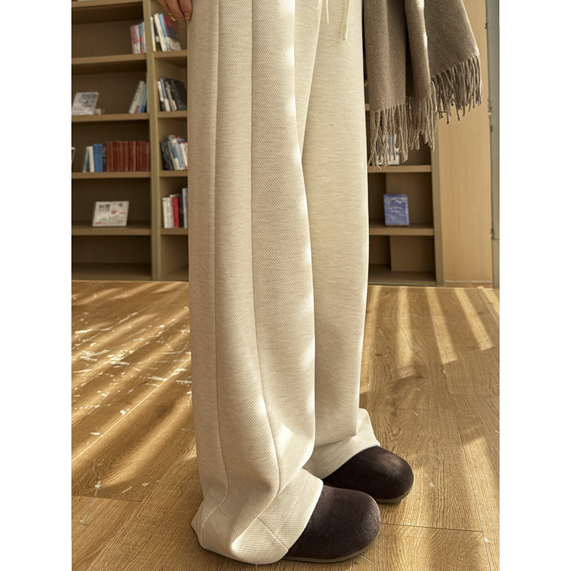 高端斜纹醋酸羊毛呢阔腿裤女秋冬2025新款垂感休闲直筒加绒长裤子