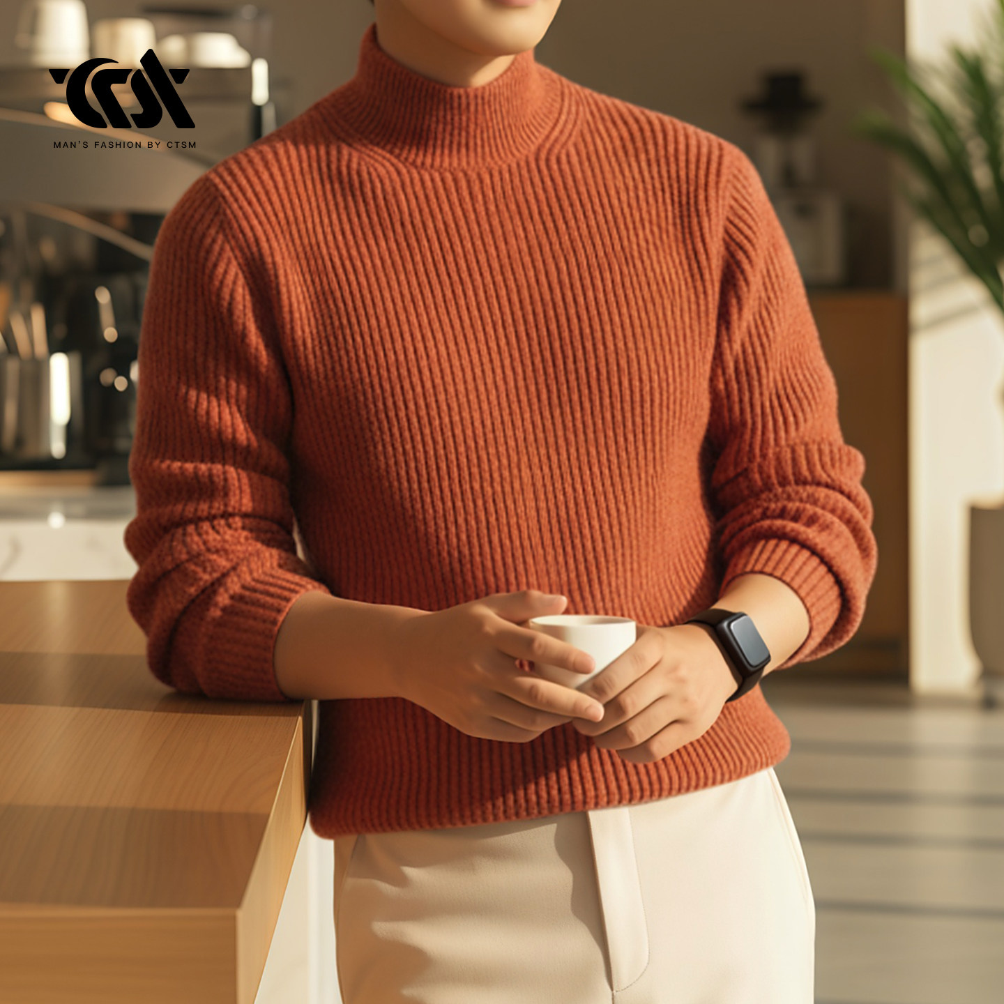 极简风男士中半高领针织毛衣加厚打底衫百搭橘色坑条上衣2025男装,男装,针织衫/毛衣,淘宝优惠券,粉丝福利购,淘宝优惠卷