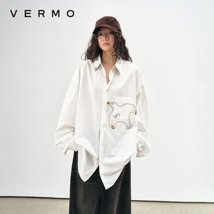 立体串珠手工刺绣信鸽宽松衬衫 舒适水洗纸感棉 挺括有型 VERMO