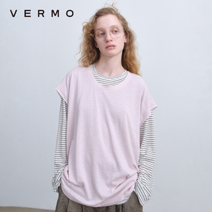 复古未完成毛边天丝亚麻叠穿两件套T恤 肌理叠穿 VERMO 通透色彩