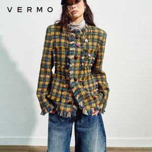 VERMO 可拆卸手作挂饰粗花呢沙漏收腰夹克外套 复古点缀童真
