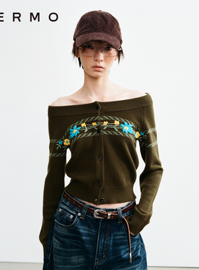 VERMO 复古重工手绣 随意多变领型 全羊毛针织毛衣开衫