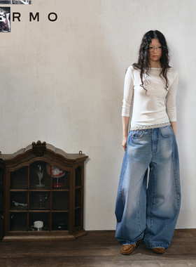 VERMO 复古水洗做旧 柔软有型 立体裁剪帐篷廓形牛仔裤