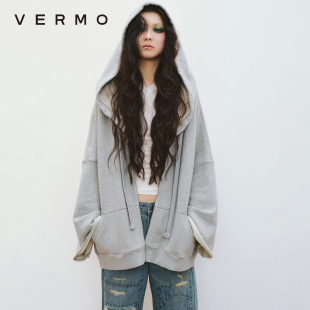 慵懒廓形连帽卫衣开衫 VERMO 宽袖 复古做旧水洗 外套 包裹安全感