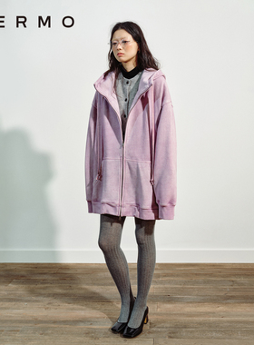 VERMO 复古又明亮的色彩晕染 复古经典漏斗领连帽卫衣开衫外套