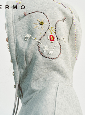 VERMO 勾勒色彩记忆 重工手工缝绣长款宽松休闲卫衣