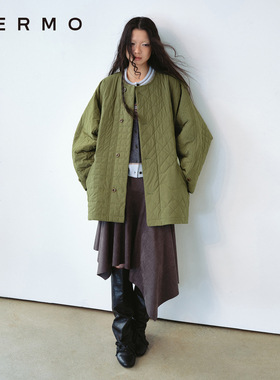VERMO 经典复古 重工绗缝不规则线迹 双面穿茧形连袖绗棉服外套