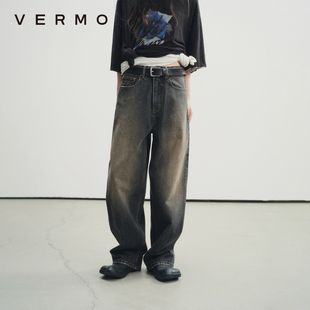 宽松碓脚牛仔裤 VERMO 别致复古洗水做旧橘灰色