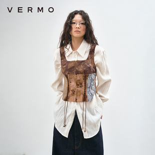 VERMO 复古拼接百家布柔性鱼骨背心马甲 记忆碎片连接重组