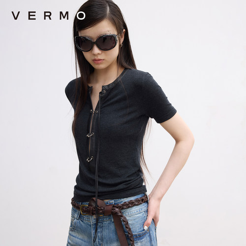 VERMO轻薄天丝羊毛穿孔扣环T恤
