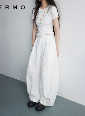 VERMO 春夏需要的白裤子 盐缩皱感尼龙棉 挺括有型立体廓形杨桃裤