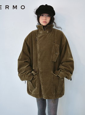 VERMO 复古褪色做旧质感 灯芯绒翻领防风内绗绵羊毛保暖外套