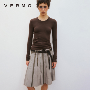经典 打底衫 舒适百搭实用 长袖 T恤 天丝亚麻棉圆领弹力修身 VERMO