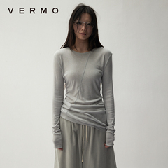 VERMO 切割柔软 天丝桑蚕丝混纺 解构堆褶修身轻盈百搭长袖打底衫