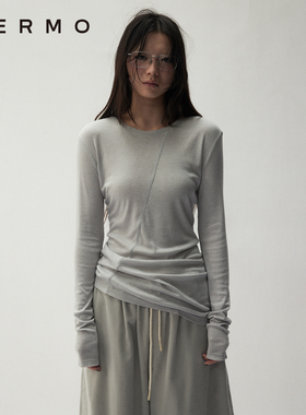 VERMO 切割柔软 天丝桑蚕丝混纺 解构堆褶修身轻盈百搭长袖打底衫