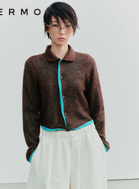 VERMO 溢出的色彩 软糯马海毛娃娃领针织里衬毛衣开衫