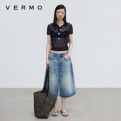 VERMO复古竖竹牛仔五分裤