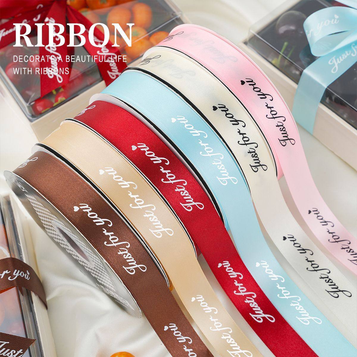 2.5cm水果礼盒包装丝带大卷英文新年礼物打包缎带鲜花束装饰彩带,居家布艺,丝带/绸带/布带,淘宝优惠券,粉丝福利购,淘宝优惠卷