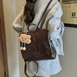 美式复古风双肩包包女时尚百搭中古大容量旅游逛街背包学院风书包