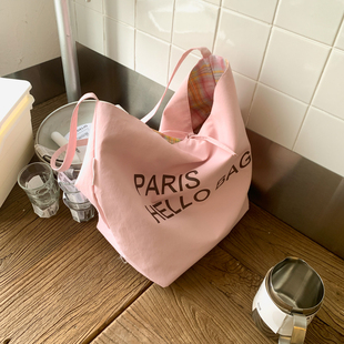 春夏新款 少女帆布包大容量女大学生单肩腋下包通勤托特包 森系美式