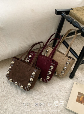 复古小众手提麻将包包女2025新款中古铆钉腋下包复古高级感手拎包